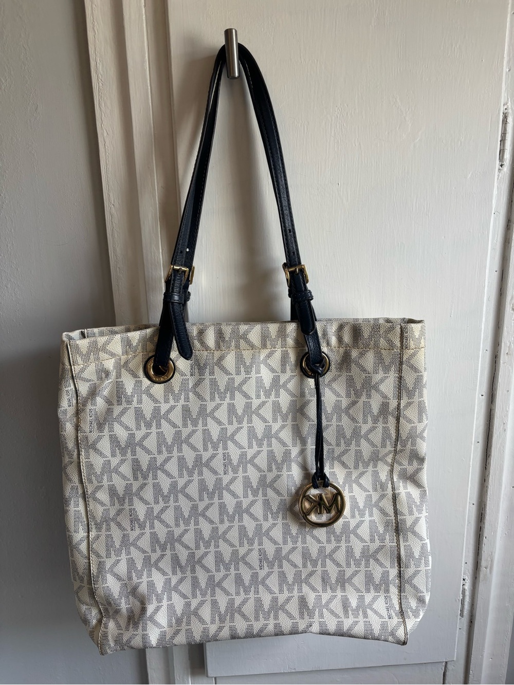 Michael Kors Cream and Black MK Logo Tote